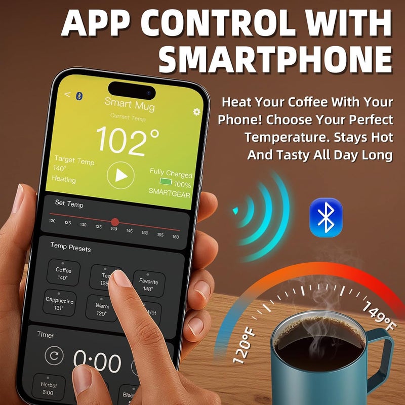 Civexa Magnetic Charging Rechargeable Self Heating Coffee Mug, Fast Heating & High Temperature 14Oz APP-Controlled Smart Coffee Cup Warmer, 120 Mins -Hot Up to 149℉ Smart Mug Warmer, Gifts for Women and Men - Image 3